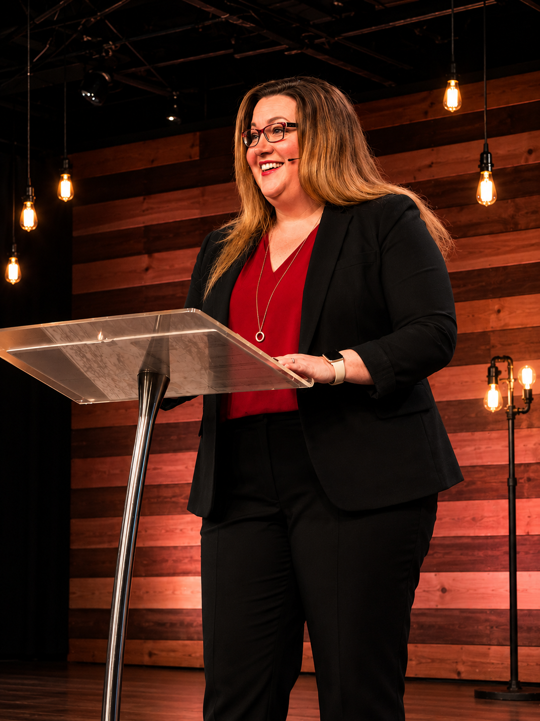 Amy K. Nunn speaking at a women's leadership conference